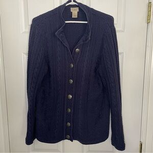 L.L. Bean Vintage Navy Blue Knit Button 100% Cotton Cardigan Sweater Large